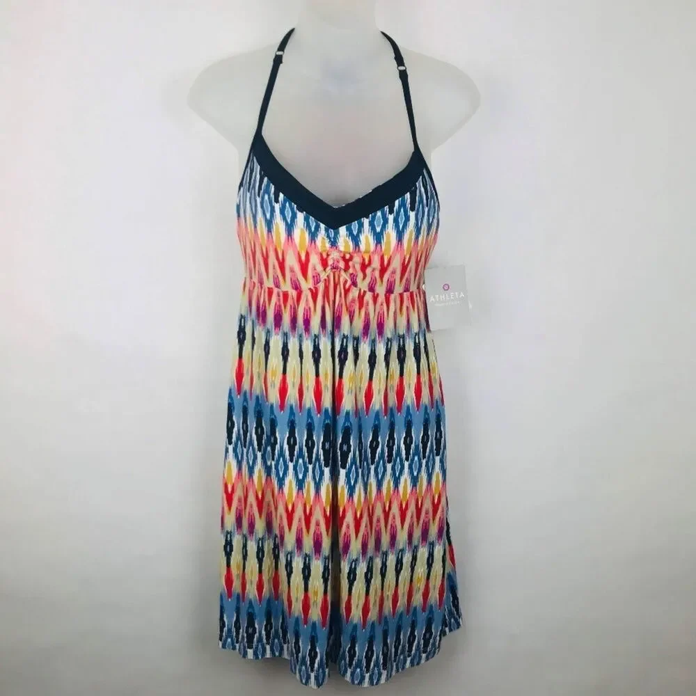ATHLETA Dress Women Size Small Multicolor Prited Restoration Ruched IKAT